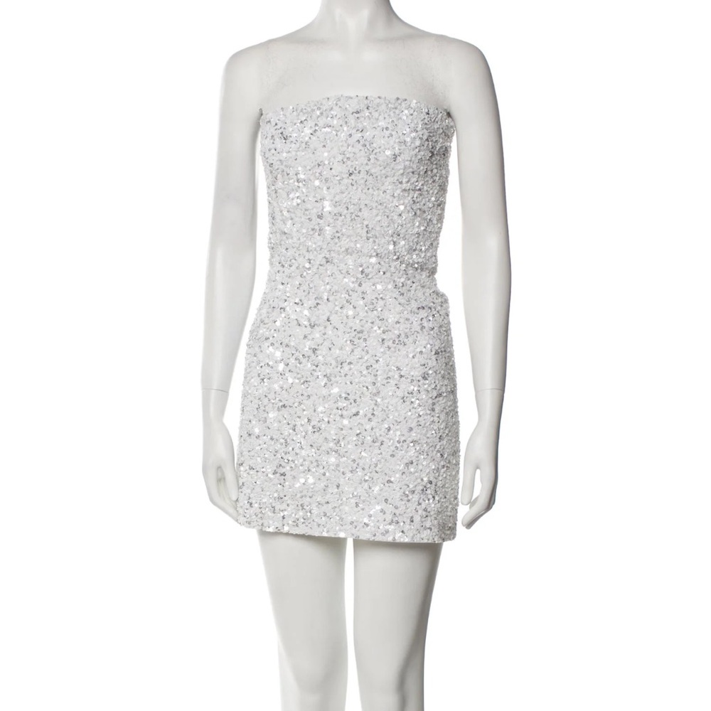 Retrofete White Sequin Strapless Mini Dress